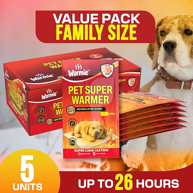 Warmie Super Warmer for Dogs & Cats | All Natural & Safe, Easy & Comfort, Instant & Quick Heat | Air Activated, Last-Longer, Bigger&Wider Size | Steady Heating for Cold Temperature, Odorless, 5 Packs