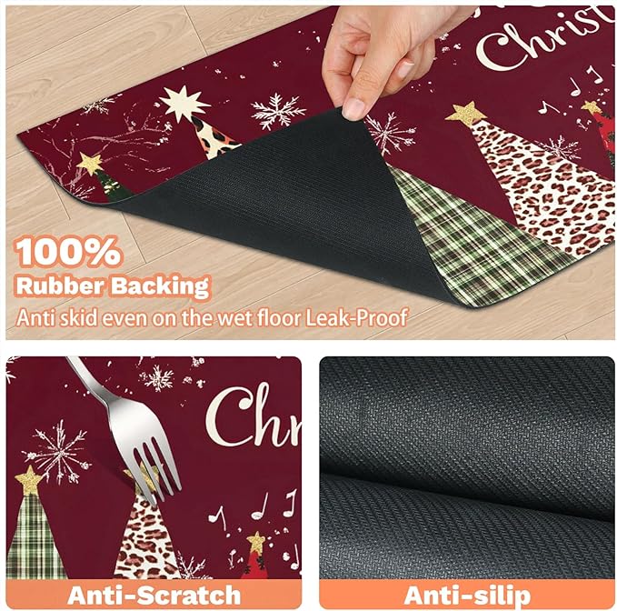 Christmas Tree Dog Food Mat for Floors Absorbent, Quick Dry Water Dispenser Mat for Food, Water, Pet Supplies 12" x 20", Merry Christmas