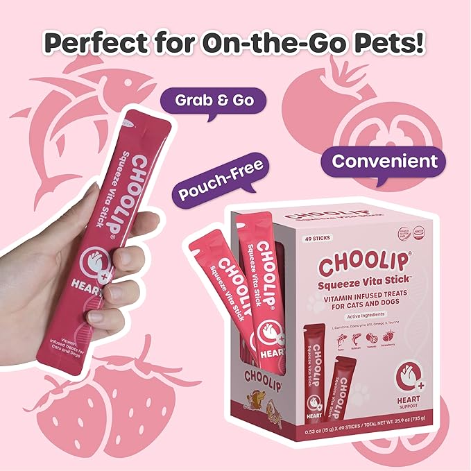 Choolip Bundle | Berry Good Milk 10pk Vitamin-Infused + 49pc Heart Support Squeeze Vita Sticks with Essential multivitamins [Both Products are for Cats & Dogs of All Life Stages]