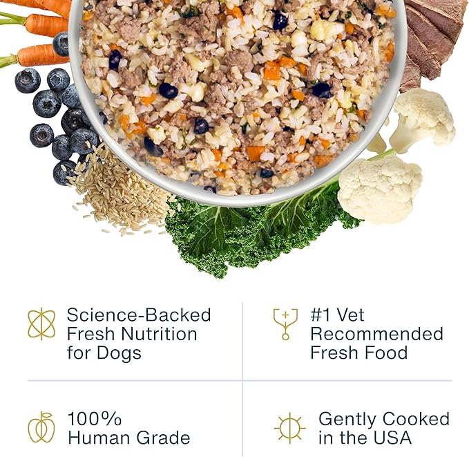JustFoodForDogs Frozen Fresh Dog Food, Complete Meal or Topper, Lamb & Brown Rice Human Grade Dog Food Recipe,18 oz (Pack of 21)
