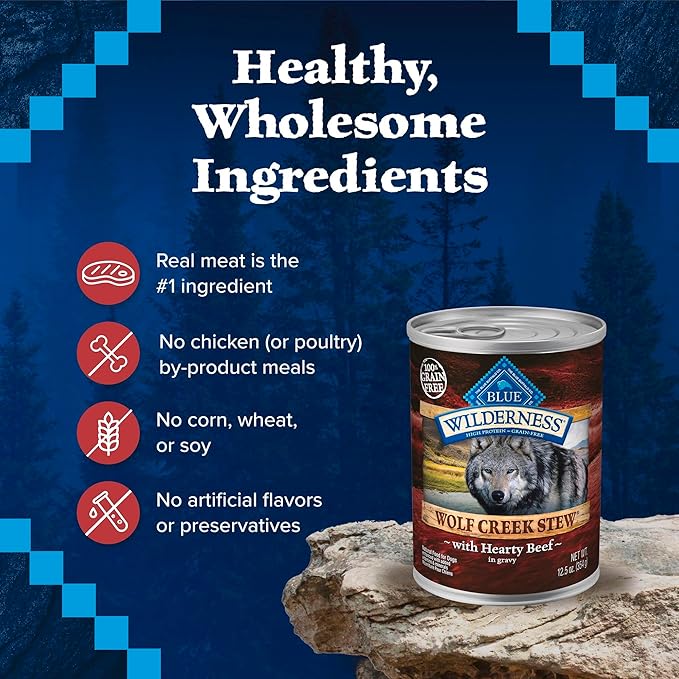 Blue Buffalo Wilderness Wolf Creek Stew High-Protein & Grain-Free Hearty Beef in Gravy Wet Dog Food, 12.5-oz can, 3 Count
