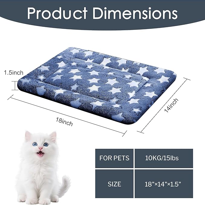 Dog Bed Mat for Crate, Soft Kennel Pad, Durable Comfort Mat for Dogs and Cats, Home and Crate Use (NavyBlue&Star, 18"*14"*1.5")