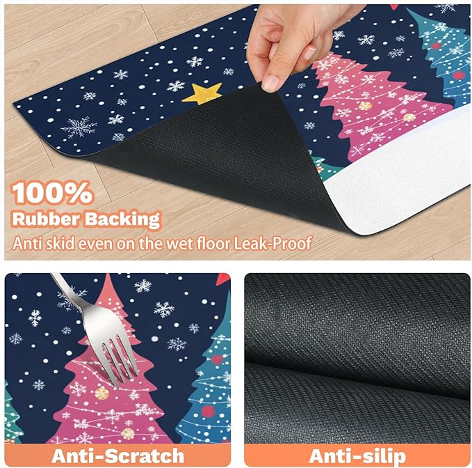 Christmas Trees Dog Food Mat for Floors Absorbent, Quick Dry Water Dispenser Mat for Food, Water, Pet Supplies 12" x 20", Xmas Snowflake