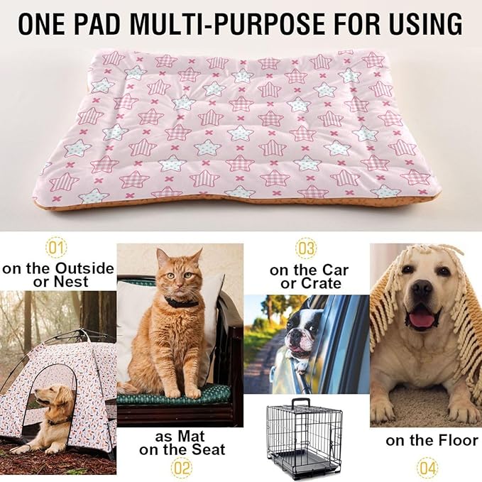 Dog Bed for Crate Washable Pet Sleep Pad, Stars Kennel Mat with Non-Slip Bottom, Soft Fluffy Supplies Pet for Dogs and Cats (36x24 inch)