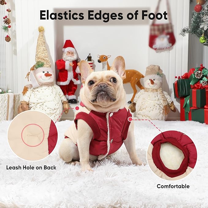 Fleece Lining Extra Warm Dog Hoodie in Winter for Large Dogs Jacket Pet Coats with Hooded,Beige and Red XXXL