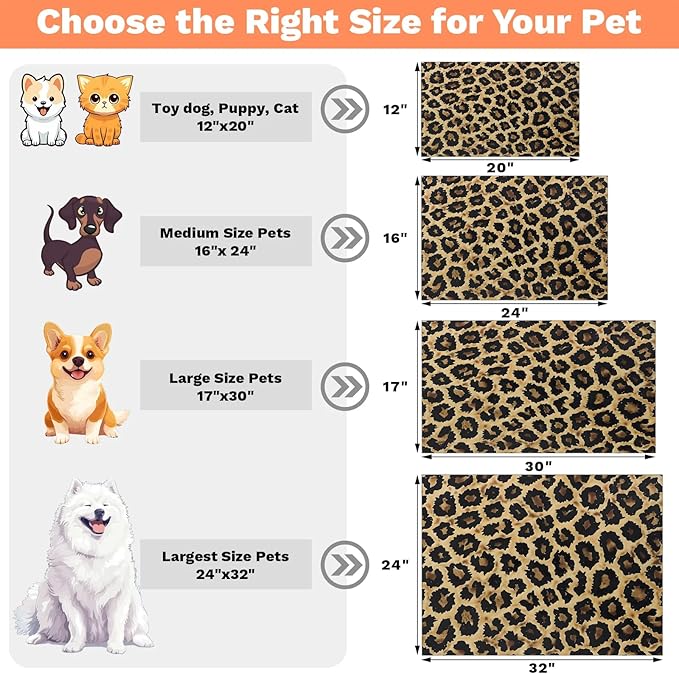 Leopardprint Dog Food Mat for Floors Absorbent Dog Bowl Mat for Food and Water Dispenser Quick Dry Cat Food Placemat Pet Supplies 12" x 20", Wild Safari Skin