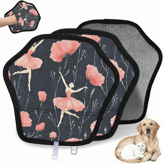 Reusable Pet Hair Removal Glove Floral Ballet Magic Brush for Cat & Dog Hair Remover for Car, Sofa, Bedding, Clothes - 9x9 Mitt Washable