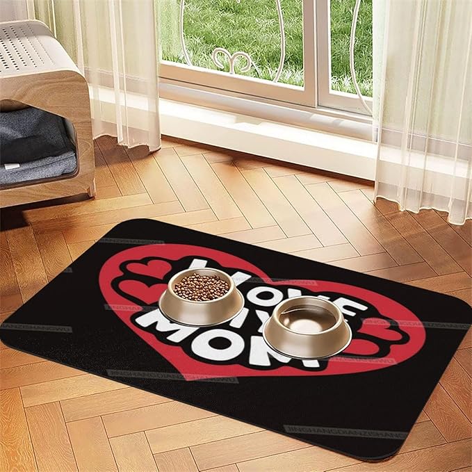 Pet Feeding Mat Happy Mother's Day Floral Gift for Mom Ij Dog Food Mat for Food Water No Stains Quick Dry Dispenser Cat Bowl Mats Messy Drinkers 18X12In