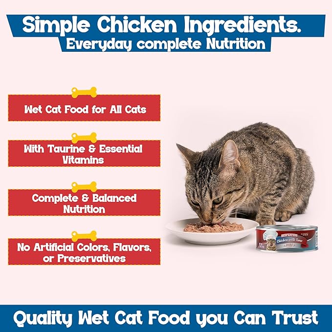 Beefeaters Chicken with Tuna Pate Wet Cat Food 5.5oz (24-Pack) | Adult Wet Food with Taurine, Premium Catfood Wet Food, No Artificial Additives, Balanced Nutrition | Supports Immune System & Vision