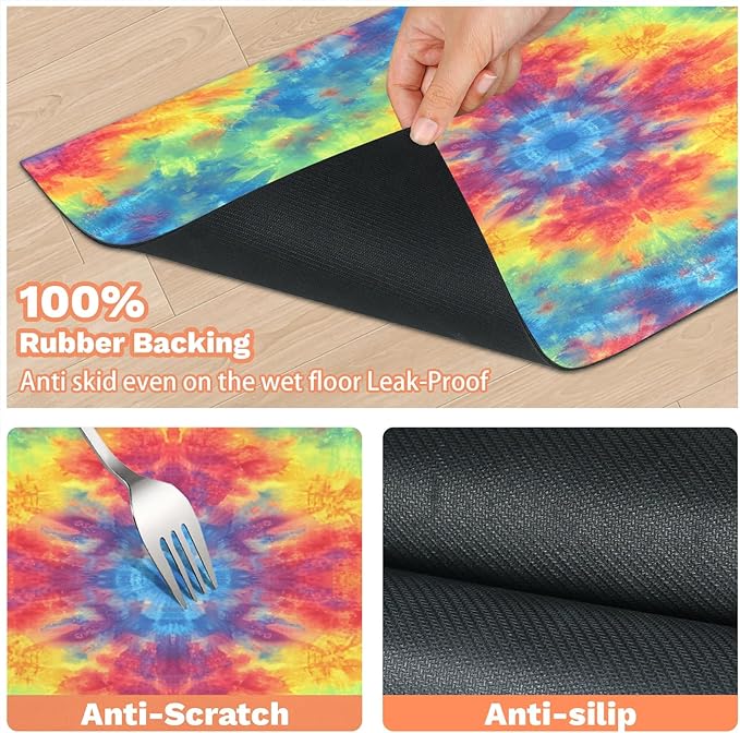 Watercolor Tie Dye Dog Food Mat for Floors Absorbent, Quick Dry Water Dispenser Mat for Food, Water, Pet Supplies 16" x 24", Abstract