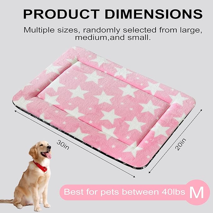 Washable Dog Bed Plush Orthopedic Outdoor Crate Mat with Non-Slip Bottom,Luxe Soft Kennel Pad for Pets, Cozy Cage Cushion & Pet Sleeping Mattress Large Sized,Medium,Small Dogs,30 x 20 inch,Pink