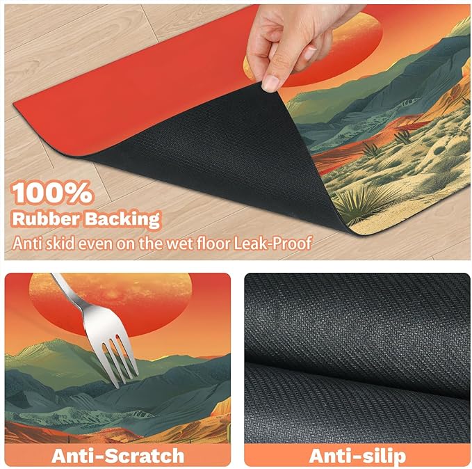 Sunrise Dog Food Mat for Floors Absorbent, Quick Dry Water Dispenser Mat for Food, Water, Pet Supplies 17" x 30", Cactus