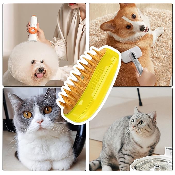 Cat Steamer Brush, Electric Cat Brush With Spray, Self Cleaning Steams Cat Brush, Multifunctional Dog Steamer Brush For Massage, 3 In 1 Cat Grooming Brush Pet Hair Removal Comb For Cat And Dog