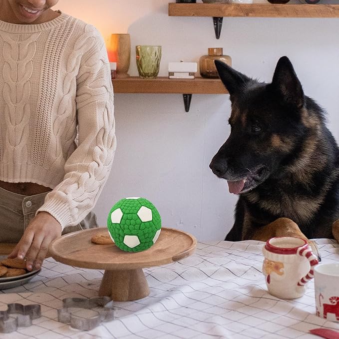 Dog Football Squeaky Chew Ball Sturdy Rubber Teething 9.5cm for Small Dogs Puppies Interactive Play Fetch Pet Supplies