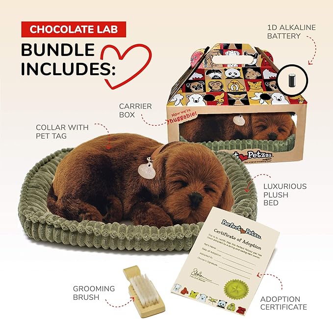 Original Petzzz Chocolate Lab, Realistic, Life-Like Stuffed Interactive Plush Toy, Electronic Pets, Companion Pet Dog with 100% Handcrafted Synthetic Fur