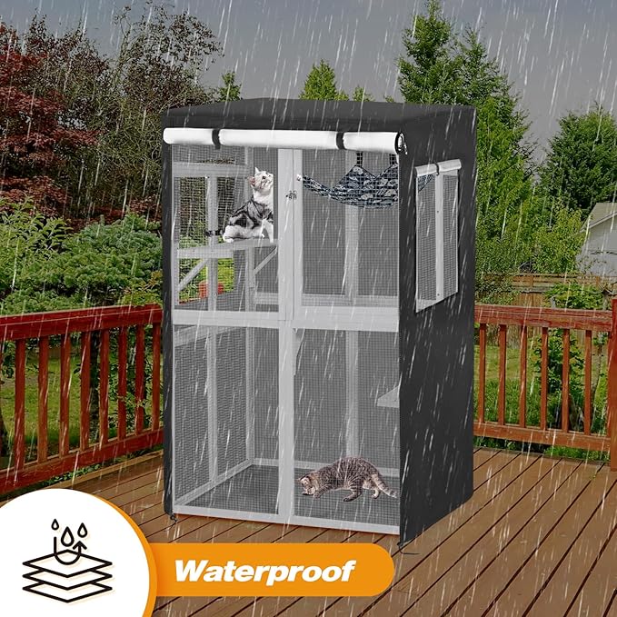 Catio Cover,41" L x 35" W x 65.5" H Cover for Catio Outdoor Cat Enclosure Waterproof, 420D Cat Cage Covers for Nyeekoy Catios, Outdoor Cats Enclosure Covers(Black)(Catios Not Included)