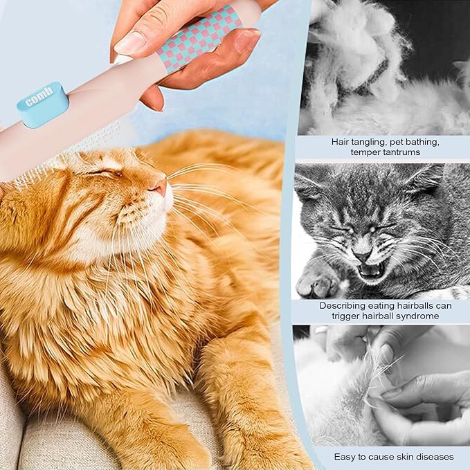 Cat Grooming Comb | Self-Cleaning Anti Slip Tool with Metal Teeth - Cat Hair Comb,for Dog Puppy Animals Indoor Home Shedding