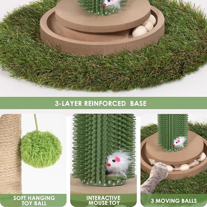 Cat Scratching Post, 35 Inch Tall Cat Scratcher Cat Tree Tower with Hanging Ball for Indoor Cats Adults,Canna Lily Leaf,Sisal Rope Kitten Scratch with Interactive Mouse Cat Toy