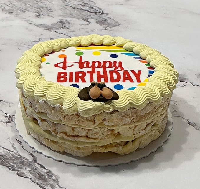 Lot of 6 Dezicakes Crispy Yellow PopCorn Dog Birthday Cakes- Edible Puppy Party Crispy Corn Grits Cake- Handmade with Love- Perfect Dog Party Cake Boxed, Iced and Decorated
