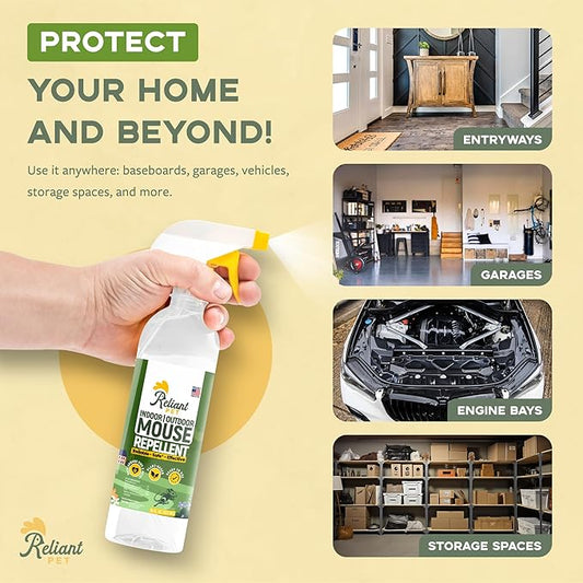 Peppermint Oil Mouse Repellent Spray 16oz - Natural Mice Deterrent for Indoor & Outdoor Use - Mouse Repellent Spray for Home, Car Engines, RV - Pet Safe Pest Control - Made in USA
