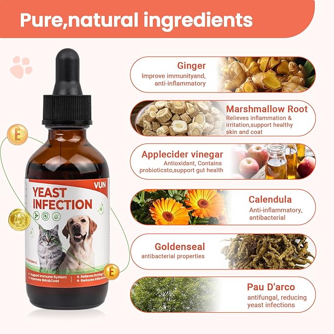Yeast Infection Treatment for Dogs & Cats-Natural Fast Relief Drop for Itchy Skin, Ears & Paws Redness -Supports Allergy, Inflammation & Immune Health -2 fl oz Salmon Flavor