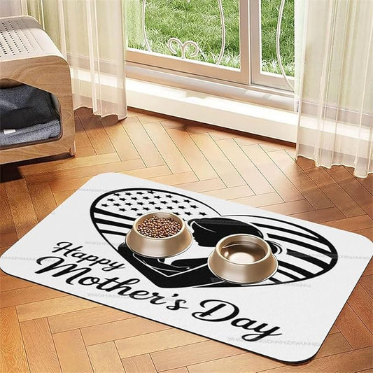 Non Slip Mat for Dog Pet Cat Dog Food Mats Happy Mother's Day Floral Gift for Mom Ik Water Bowl Mat Quick Dry Absorbent Cat Feeding Mats 18X12In