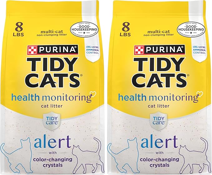Purina Tidy Cats Tidy Care Alert Cat Health Monitoring Non Clumping Cat Litter with Silica Crystals - 8 Pound,(Pack of 2)