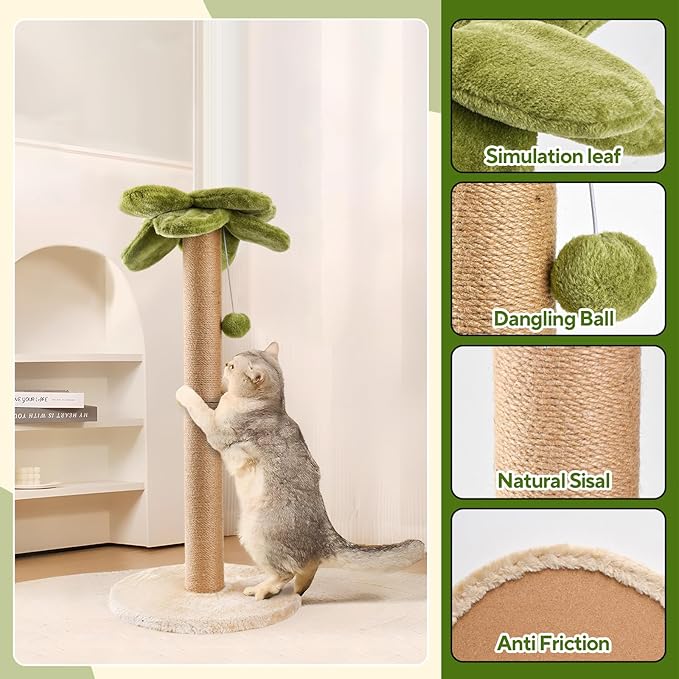 Cat Scratching Post Palm Tree Shape, Sturdy 34 inches Tall Sisal Scratch Post