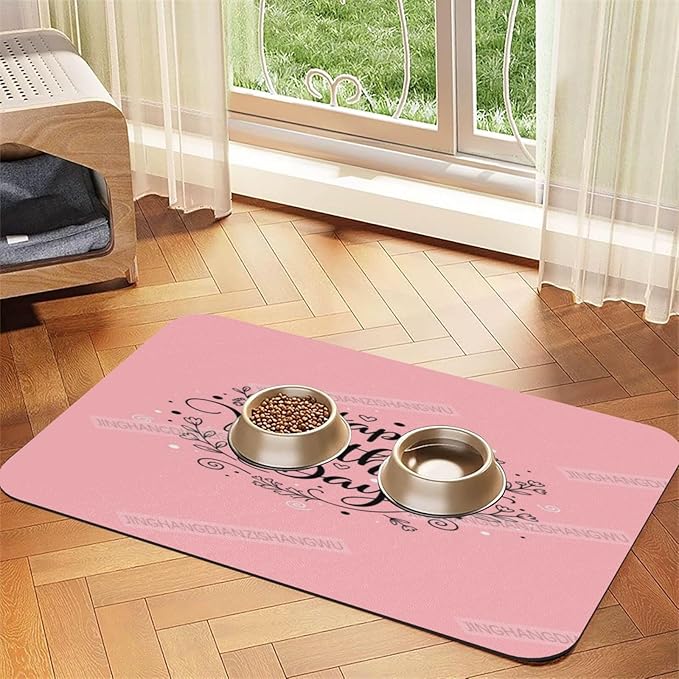 Non Slip Mat for Dog Pet Cat Dog Food Mats Happy Mother's Day Floral Gift for Mom Em Water Bowl Mat Quick Dry Absorbent Cat Feeding Mats 24x16In