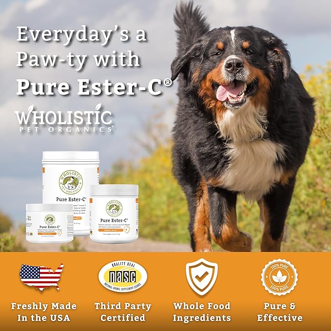 Wholistic Pet Organics Ester-C Powder for Dogs & Cats - Cat & Dog Allergy & Itch Relief - Vitamin C Immune Support Supplement - Itchy Skin Support for Seasonal Dog Allergy Relief - 1 lb - 454 Scoops