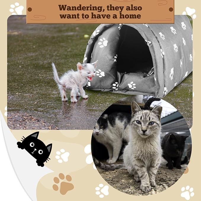 3 Pcs Cat Houses for Outdoor Cats Winter Weatherproof Insulated Stray Feral Cat Dog House Outdoor Pet Shelter Waterproof Pet Cave Wild Animal (Paw Prints,16.5 x 12 x 11 Inches)