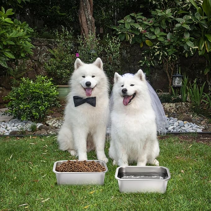 Lawei 2 Pack 1.2 Gallon Stainless Steel Dog Bowls for Large Dogs, Rectangular Metal Dog Water Food Bowl, Large Capacity Pet Food Bowl Water Dish, Indoor and Outdoor Universal Pet Bowl, Easy to Clean