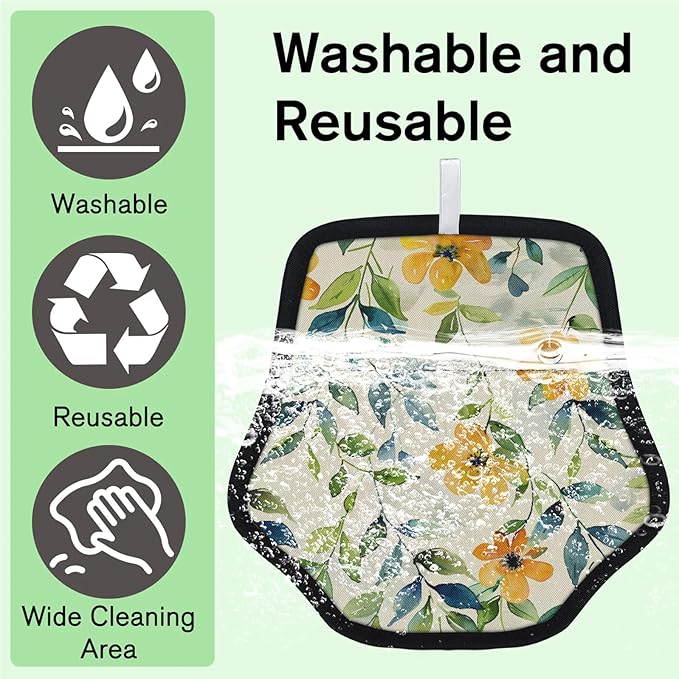 Watercolor Flowers Leaves Electrostatic Pet Hair Removal Glove for Cats & Dogs - Reusable Grooming Mitt for Couch, Carpet, Car Seat & Laundry - Large 9x9 Inch