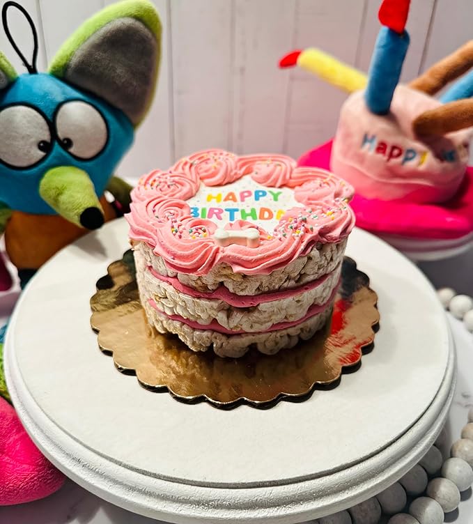 Pink Shiba Big Dog Birthday Cake- Edible Puppy Party Crispy Vanilla Rice Cake, Yogurt Icing Perfect Dog Party Cake Boxed, Iced and Decorated