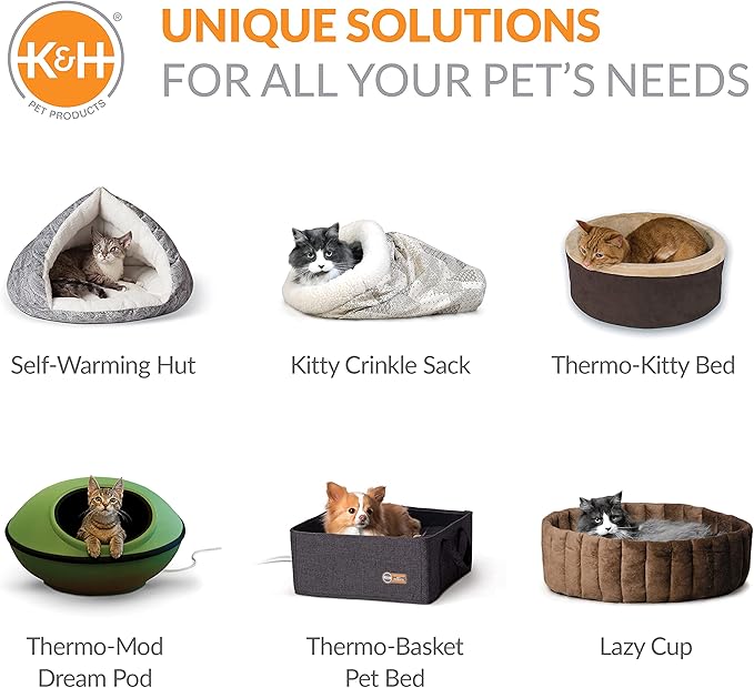K&H Pet Products Knitted Cat Bed, Round Flexible Pet Bed Gray 17 X 4 Inches