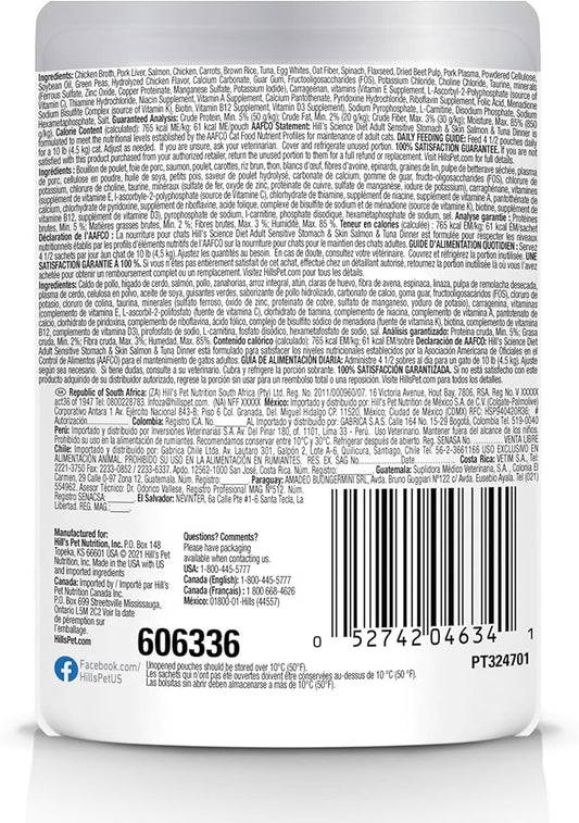 Hill's Science Diet Sensitive Stomach & Skin, Adult 1-6, Stomach & Skin Sensitivity Support, Wet Cat Food, Salmon & Tuna Stew, 2.8 oz Pouch, Case of 24