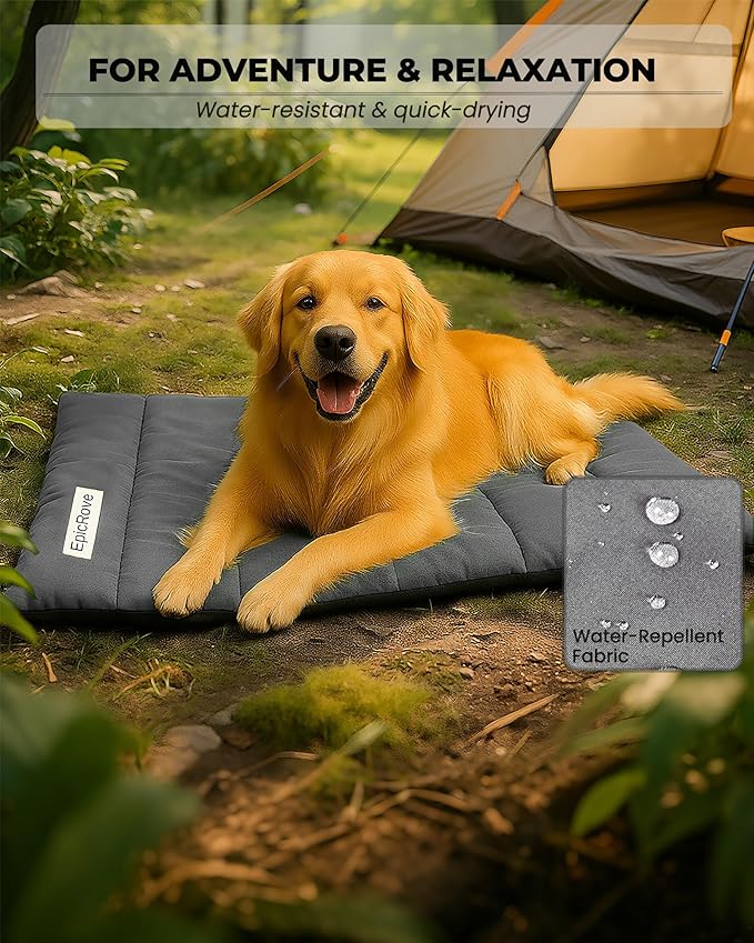 RovePad Trail Dog Bed Mat 43"x27" – Waterproof Non Slip Outdoor Travel Mat for Camping & Car – Silent Peachskin Roll-Up Pad for Medium & Large Dogs, Machine Washable