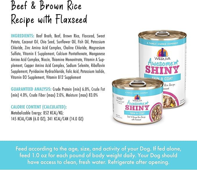 Weruva Awesome Shiny Wet Dog Food, Beef & Brown Rice, 6oz Can (Pack of 8)