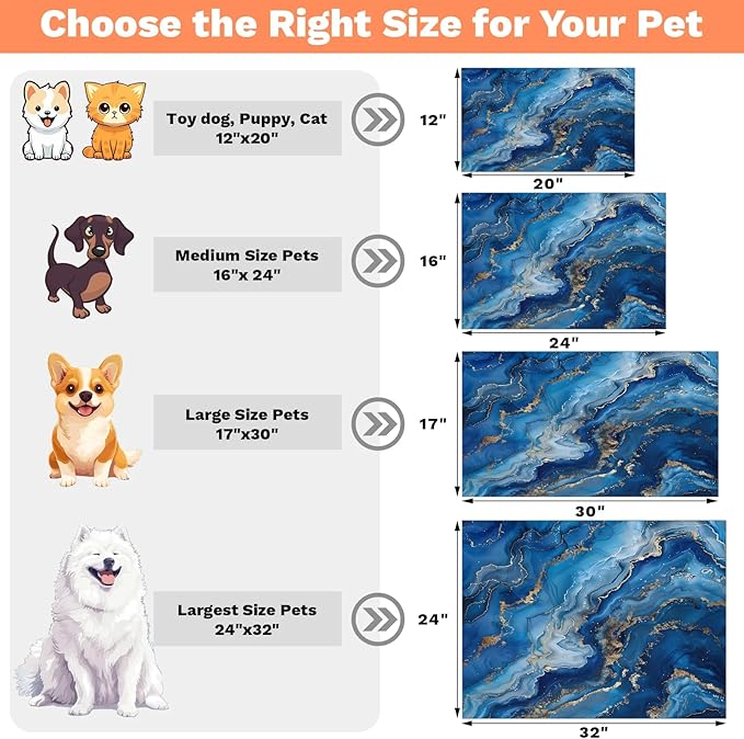 Blue Marble Dog Food Mat for Floors Absorbent, Quick Dry Water Dispenser Mat for Food, Water, Pet Supplies 17" x 30", Modern Abstract