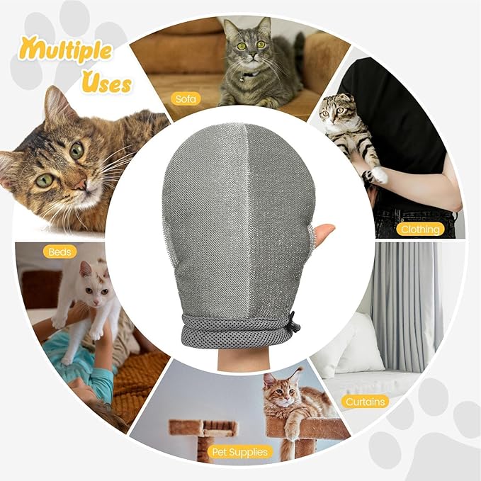 Cat Hair Remover Glove,Kitten Hair Removal Grooming - Double-Sided Puppy Grooming Mittens | for Carpet Couch Clothing Bedding Furniture Indoor Home Car Camping Salon