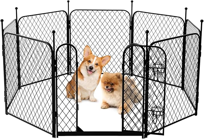 Paw Safe Playpen for Indoor Small Dogs, 24 Inch 8 Panels Anti-Pinch Diamond Mesh Dog Fence, Metal Stable Dog Play Pen with Door, Portable Pet Playpen for Outdoor RV Camping Yard Garden