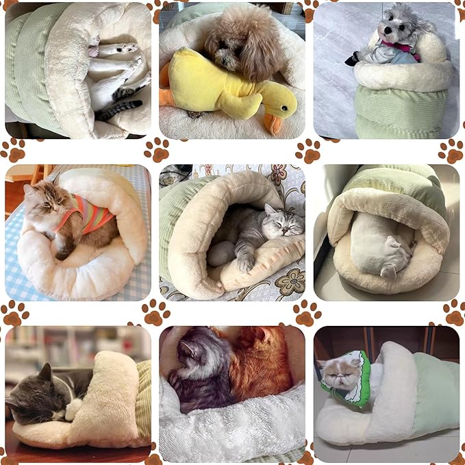 Bed for Dog and Cat, Pet Bed, Ultra Soft Cute Plush Slipper Cat Cave Bed, Anti Slip Warm Pet House Nest, Self-Warming, Ideal for Indoor Use - Fits up to 25lbs (30"X22", L, Green)