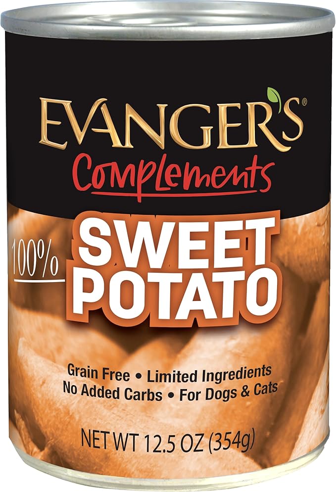 Evanger's Complements Grain Free Sweet Potato for Dogs & Cats – 12 Count, 12.5 oz Each – Single-Ingredient Formula Cooked in Broth – Grain & Gluten Free – Wet Dog & Cat Food