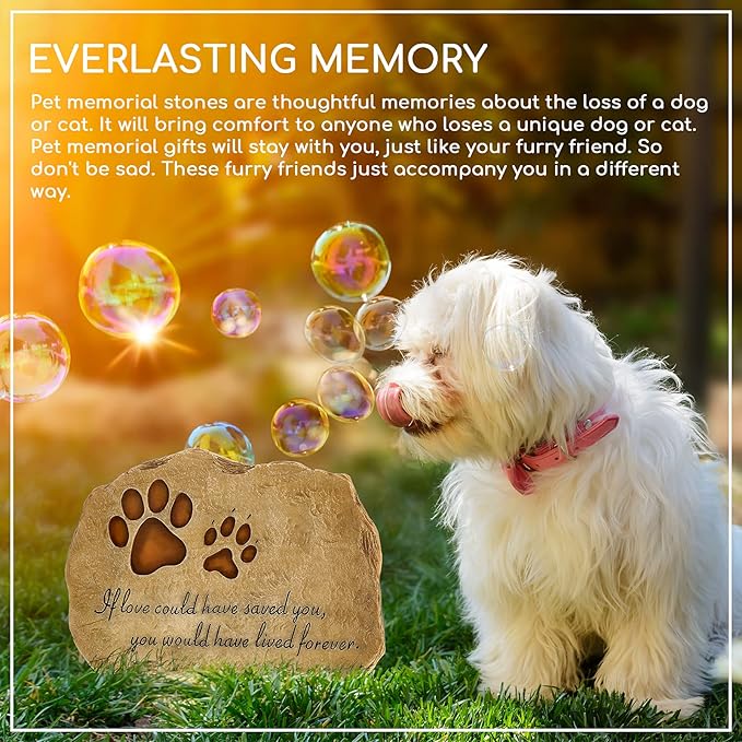 Jetec Dog Memorial Stone Dog Garden Memorial Stone Paw Prints Pet Headstone Resin Grave Marker Pet Loss Gifts Sympathy Gifts for Indoor Outdoor, 11 x 7.5 Inch
