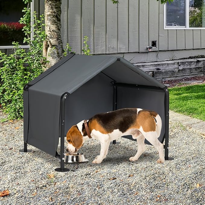 Dog Shades for Outside - Outdoor Dog Kennel for Small Dogs, 29.5”x25.6”x25.6” Outdoor Sun Rain Canopy Pet House, Waterproof Pet Canopy Shelter for Small Animals with Ground Nails