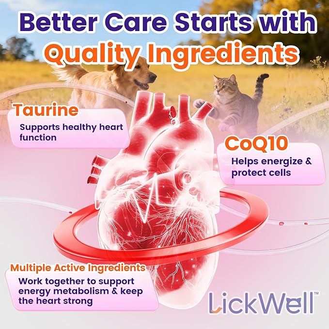 Taurine for Cats & Dogs with CoQ10 - Heart Supplement Powder Support Heart, Vision and Immune System Health - 120 Capsules