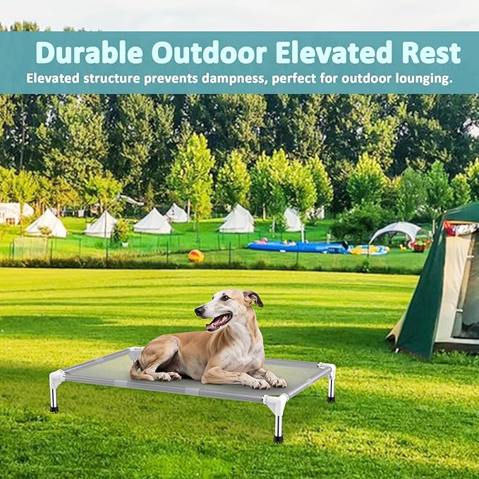 Elevated Dog Bed with Teslin Cooling Fabric - Lightweight Dog Cot for Large Dogs, Waterproof & Washable Breathable Mesh, Raised Pet Bed for Indoor Outdoor Use, Anti-Slip, Easy Clean