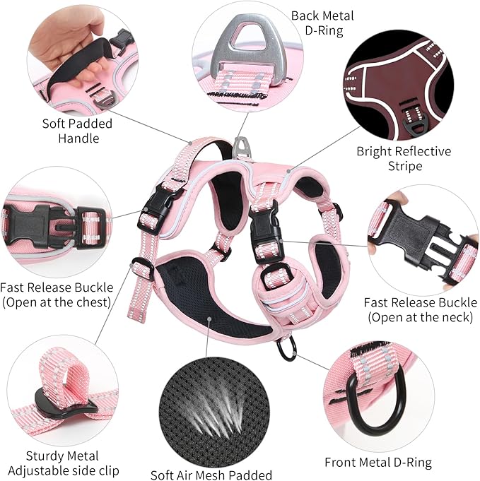 No Pull Dog Harness, No Choke Front Lead Dog Reflective Harness, Adjustable Soft Padded Pet Vest with Easy Control Handle for Small Medium Large Dogs, X-Large (Pack of 1)