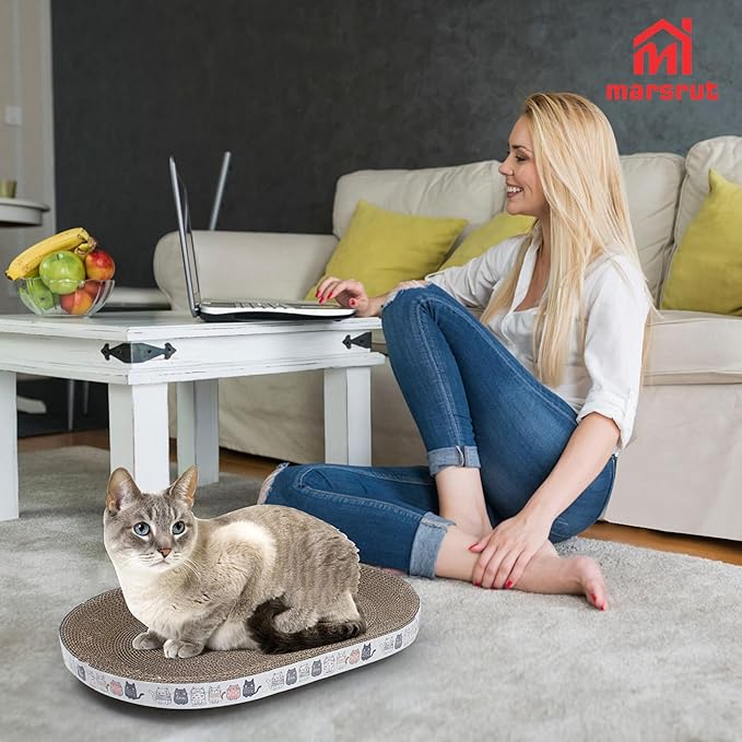 Oval Cat Scratcher Bed 17x11 inches Scratching Cardboard Bowl Cute Shaped Lounge Boxes Durable High-Density Provides Firm Cozy Corrugated Resting Play Place Indoor for Medium to Large Breeds