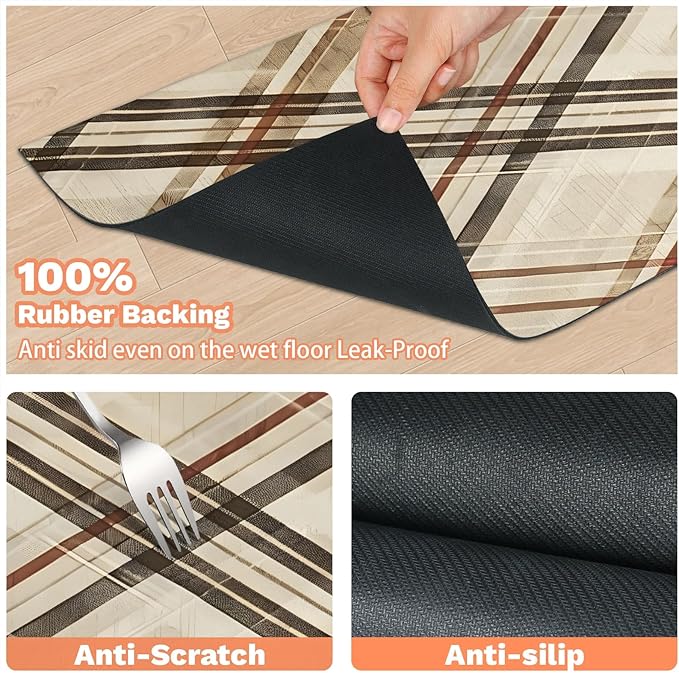 Buffalo Check Dog Food Mat for Floors Absorbent, Quick Dry Water Dispenser Mat for Food, Water, Pet Supplies 24" x 32", Retro Plaid